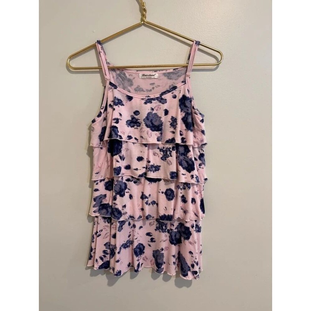 Nursing Tank Top Pink Blue Ruffled Tiered
